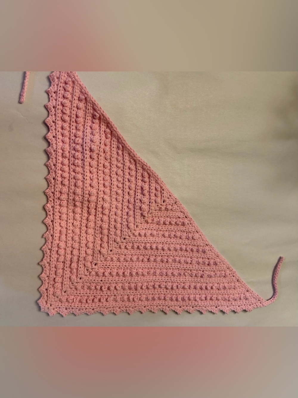 Handmade Pink Crochet Triangle Bandana Hair Tie Kerchief Scarf Boho Festival